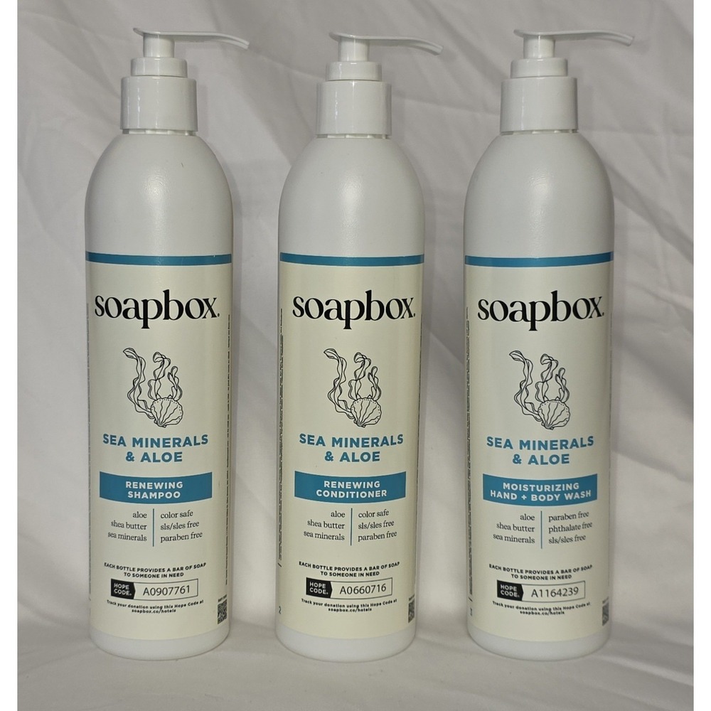 3 SoapBox - 1 Shampoo 1 Conditioner and 1 Hand/Body Wash Sea Minerals and Aloe